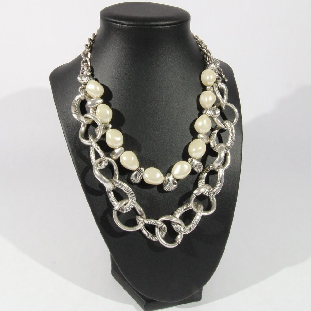 Juicy Couture Chunky Silver-Tone Double-Chain Faux Pearl Necklace